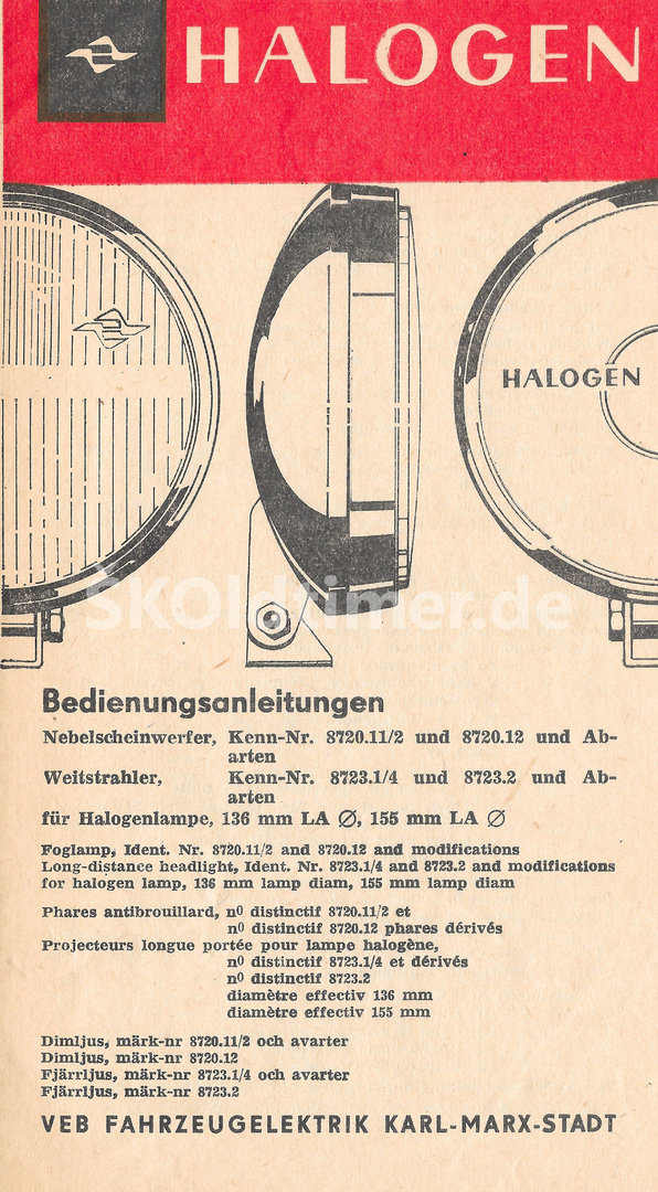 Datenblatt VEB / Halogen Zusatzscheinwerfer